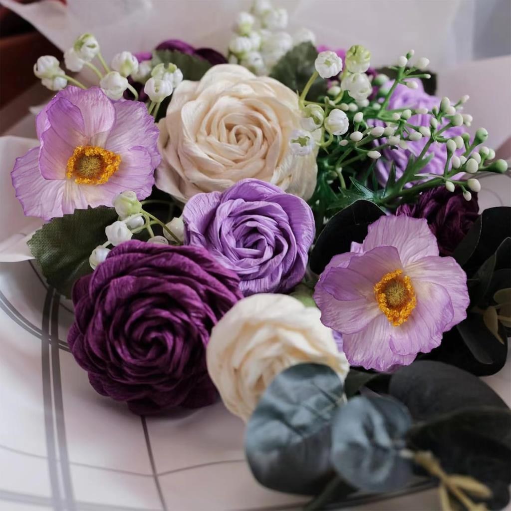 Yapay Çiçek Gelincik Çiçeği Lila Renk 3 Çiçek 1 Tomurcuk 59Cm