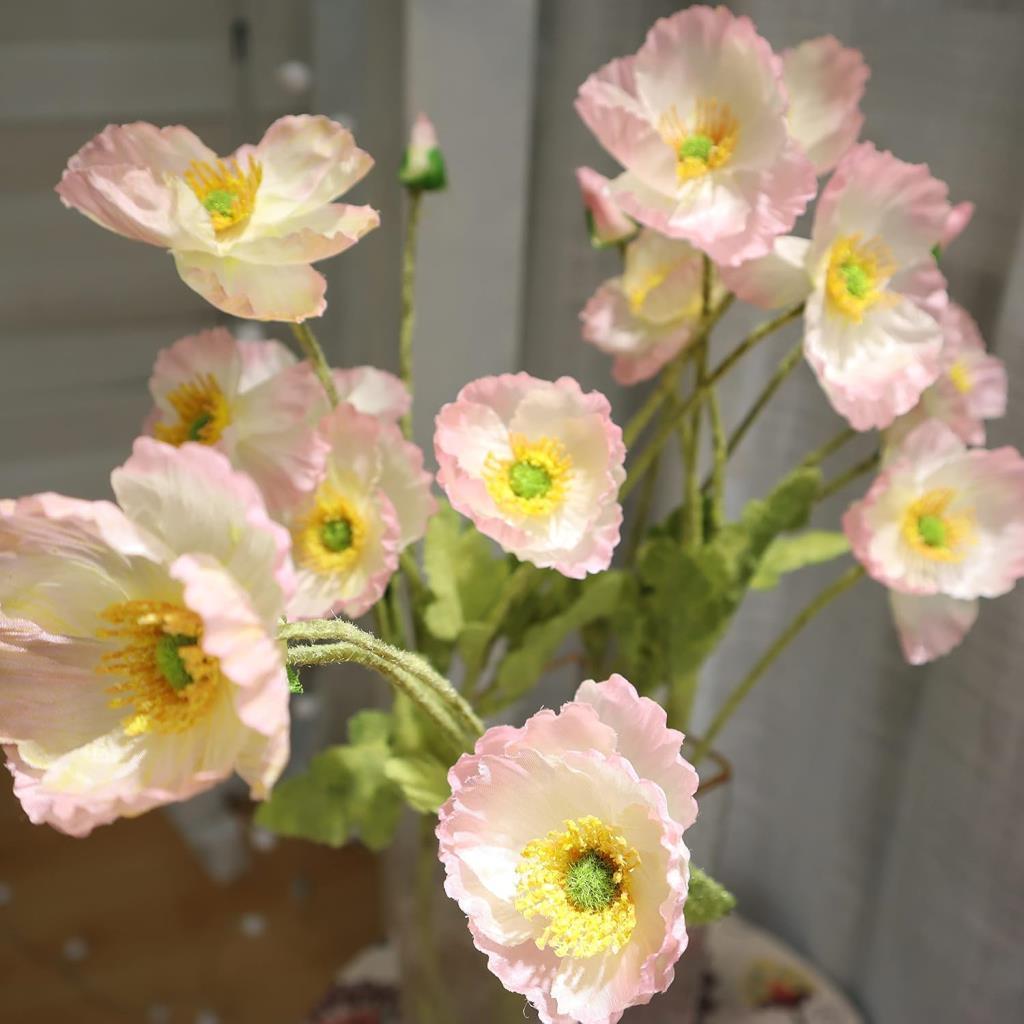 Yapay Çiçek Gelincik Çiçeği Pembe Açık Renk 3 Çiçek 1 Tomurcuk 59Cm