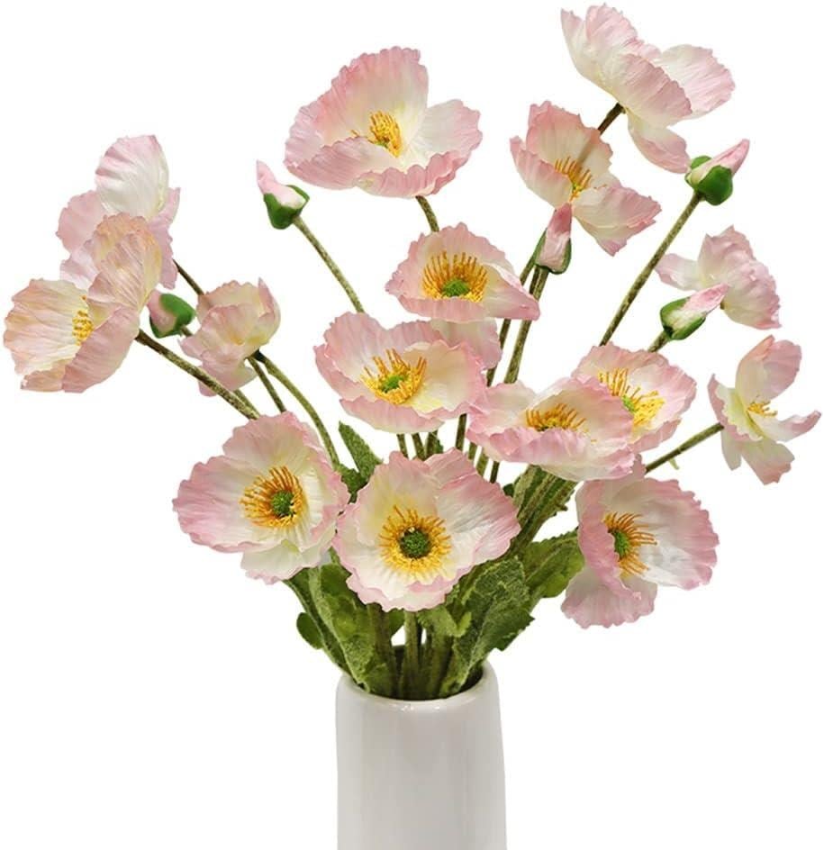 Yapay Çiçek Gelincik Çiçeği Pembe Açık Renk 3 Çiçek 1 Tomurcuk 59Cm