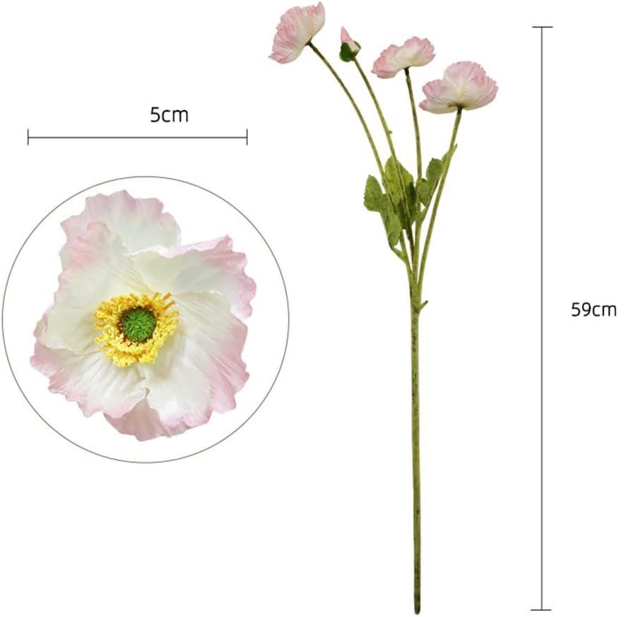 Yapay Çiçek Gelincik Çiçeği Pembe Açık Renk 3 Çiçek 1 Tomurcuk 59Cm