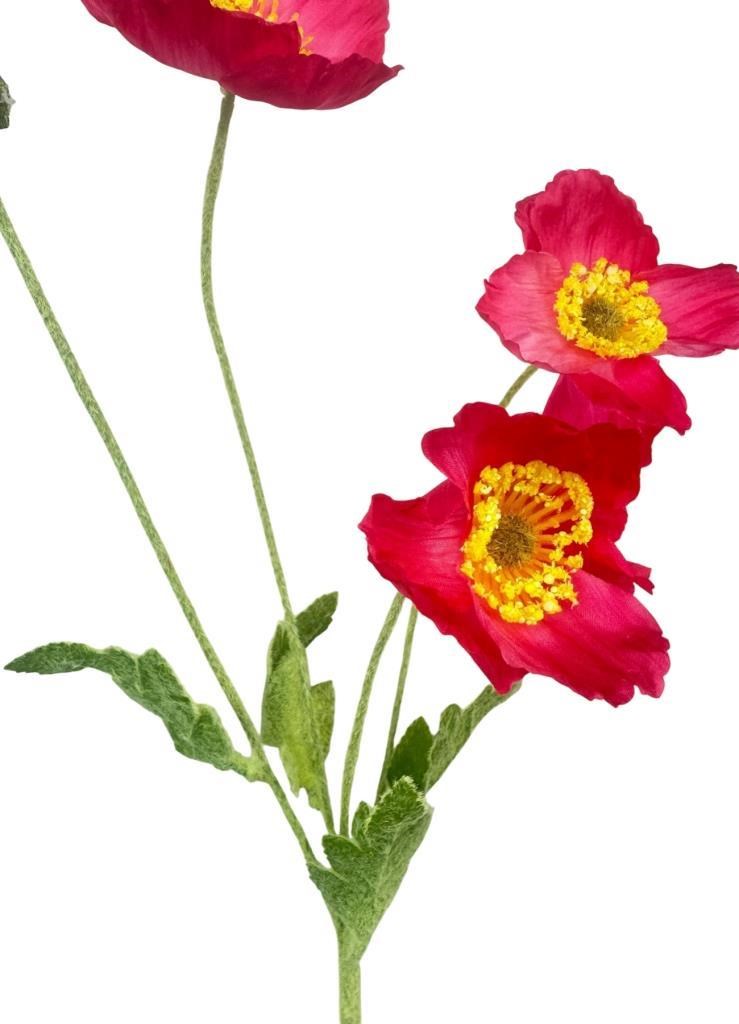 Yapay Çiçek Gelincik Çiçeği Pembe Koyu Renk 3 Çiçek 1 Tomurcuk 59Cm