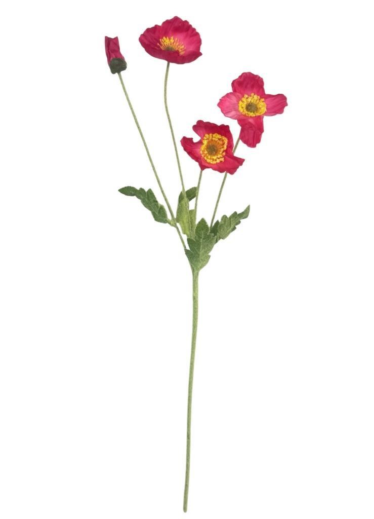 Yapay Çiçek Gelincik Çiçeği Pembe Koyu Renk 3 Çiçek 1 Tomurcuk 59Cm