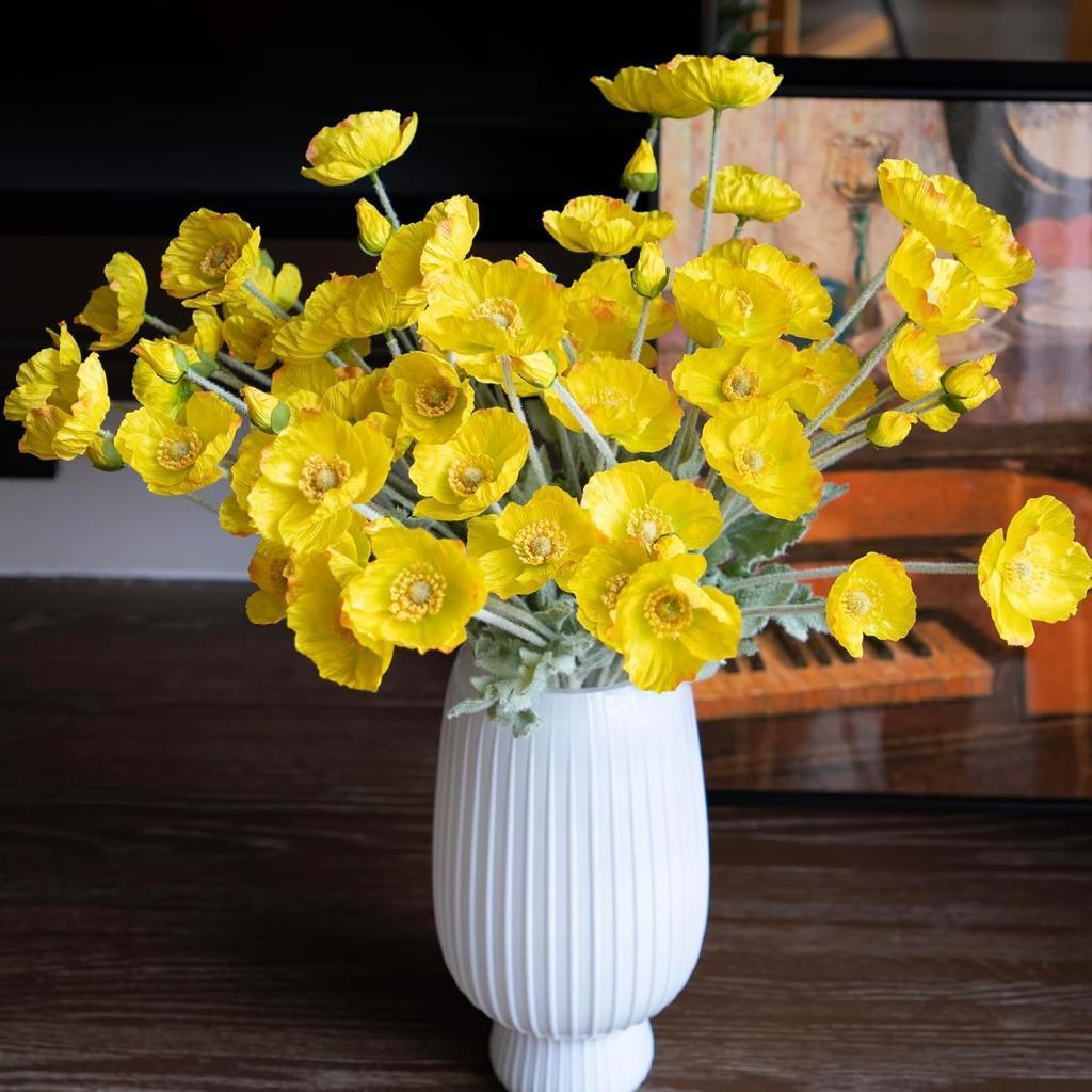 Yapay Çiçek Gelincik Çiçeği Sarı Renk 3 Çiçek 1 Tomurcuk 59Cm