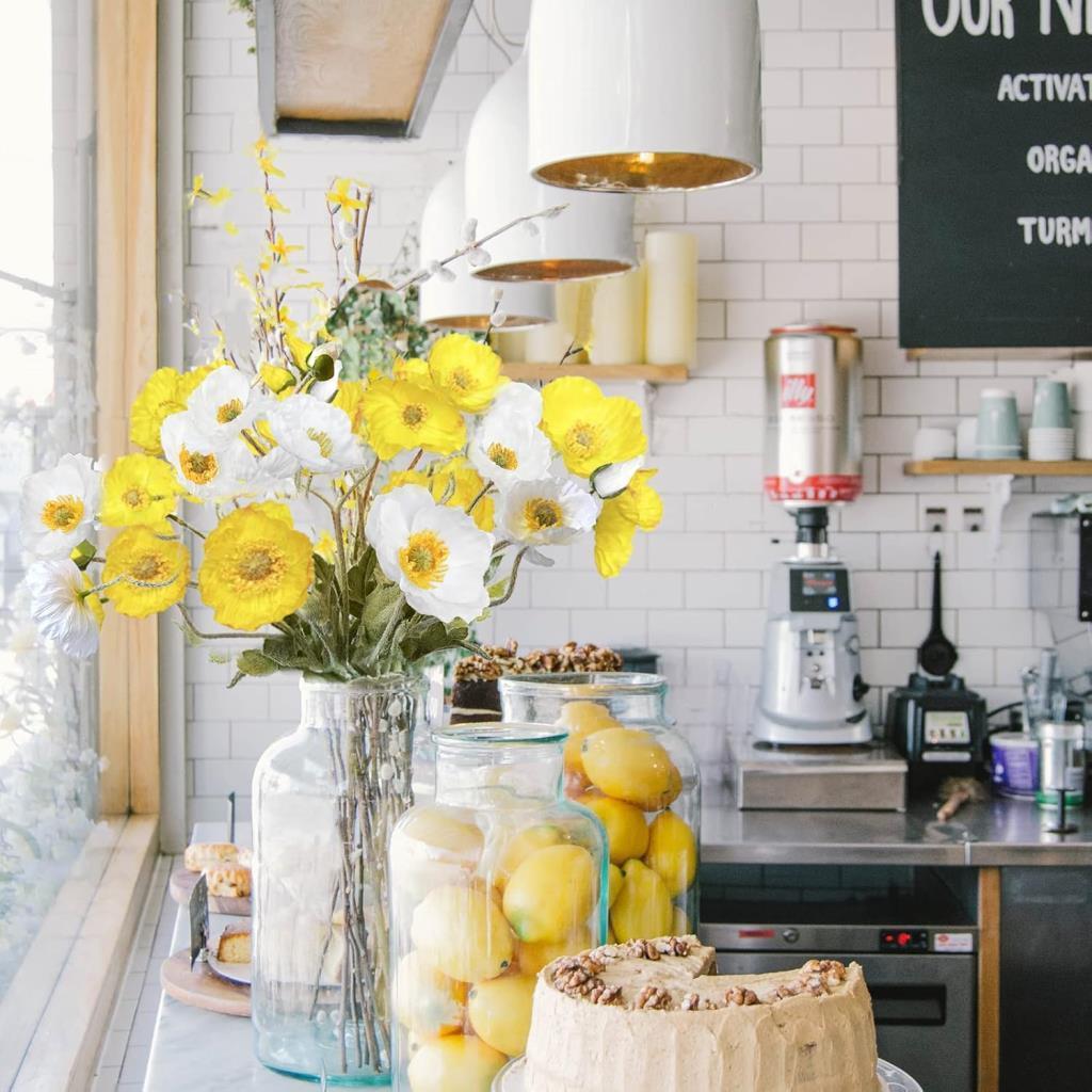 Yapay Çiçek Gelincik Çiçeği Sarı Renk 3 Çiçek 1 Tomurcuk 59Cm