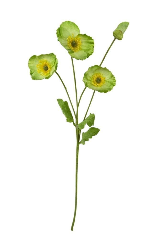 Yapay Çiçek Gelincik Çiçeği Sert Kumaş YEŞİL Renk 3 Çiçek 1 Tomurcuk 59Cm