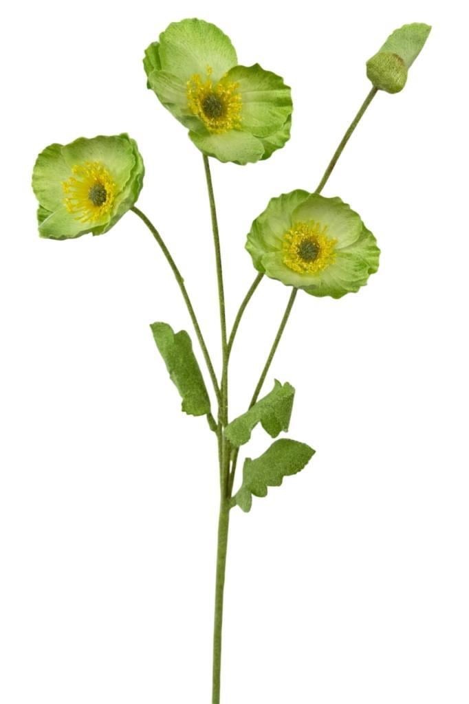 Yapay Çiçek Gelincik Çiçeği Sert Kumaş YEŞİL Renk 3 Çiçek 1 Tomurcuk 59Cm