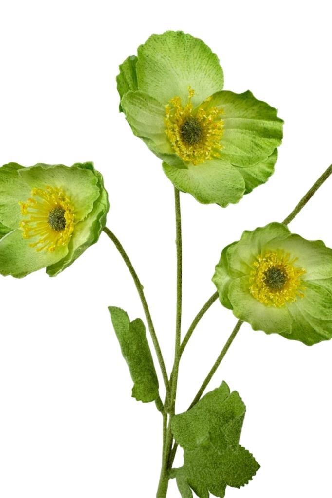 Yapay Çiçek Gelincik Çiçeği Sert Kumaş YEŞİL Renk 3 Çiçek 1 Tomurcuk 59Cm