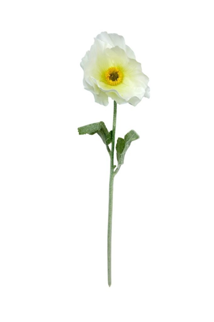 Yapay Çiçek Gelincik Çiçeği Tek Dal Beyaz Renk 45Cm