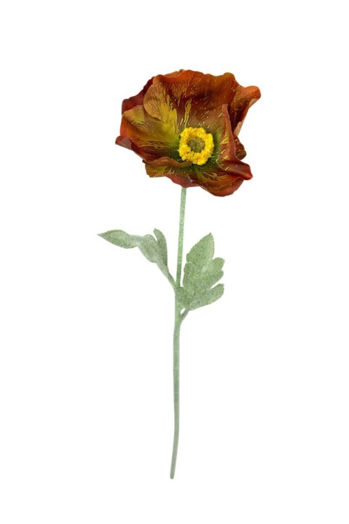 Yapay Çiçek Gelincik Çiçeği Tek Dal Kahverengi Renk 45Cm