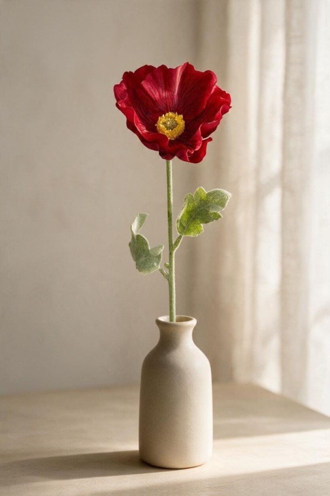 Yapay Çiçek Gelincik Çiçeği Tek Dal Kırmızı Renk 45Cm