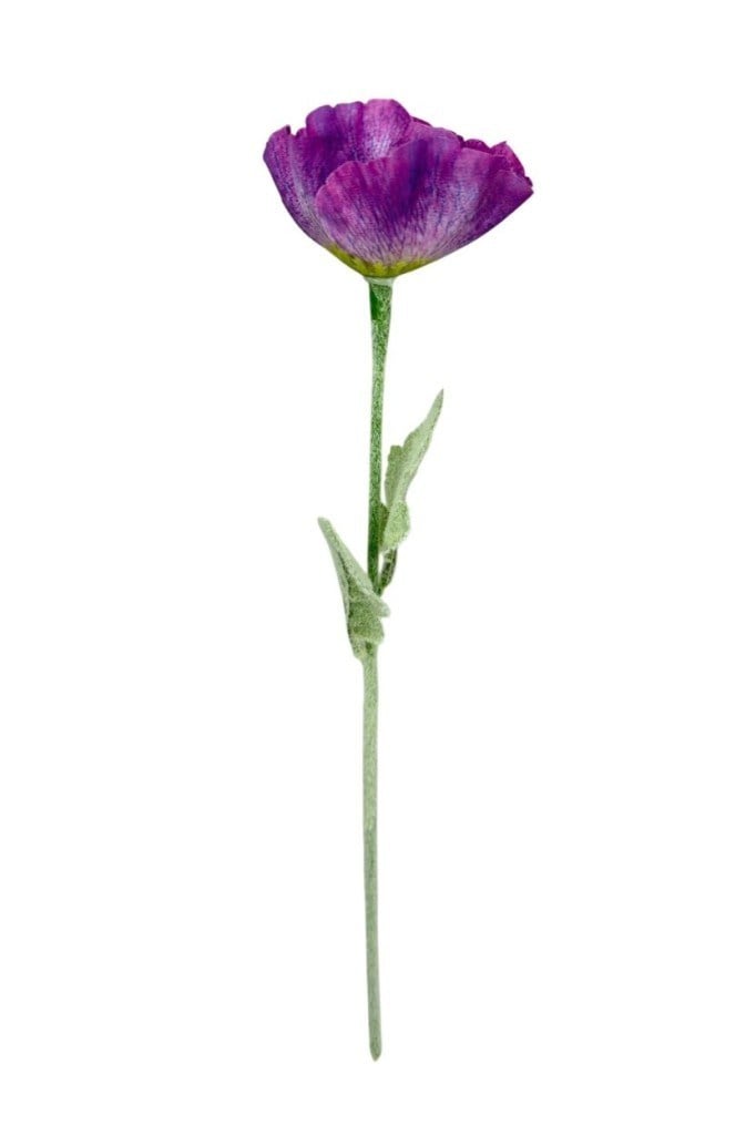 Yapay Çiçek Gelincik Çiçeği Tek Dal Mor Renk 45Cm