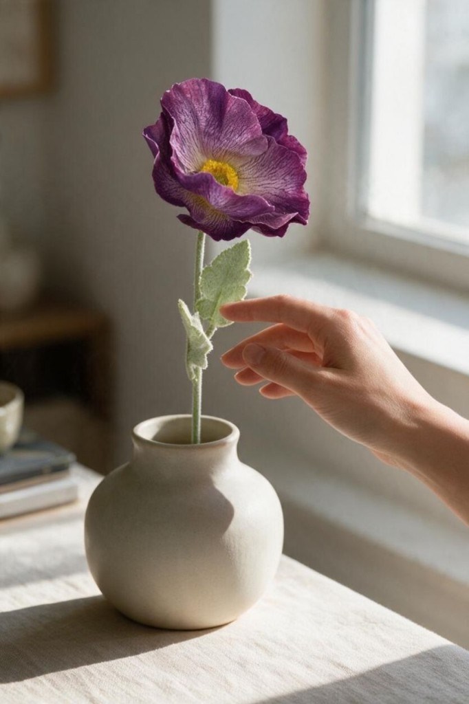 Yapay Çiçek Gelincik Çiçeği Tek Dal Mor Renk 45Cm