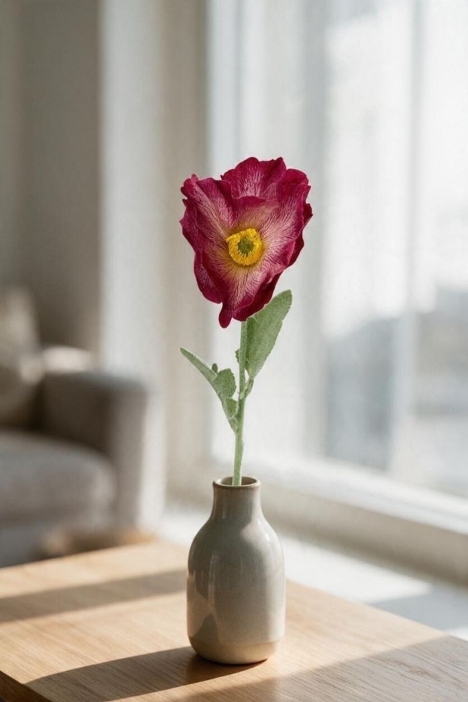 Yapay Çiçek Gelincik Çiçeği Tek Dal Pembe Koyu  Renk 45Cm