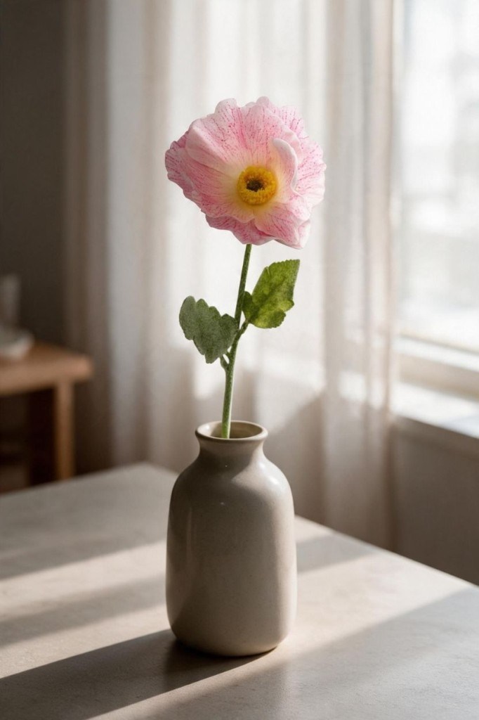 Yapay Çiçek Gelincik Çiçeği Tek Dal Pembe Açık Renk 45Cm