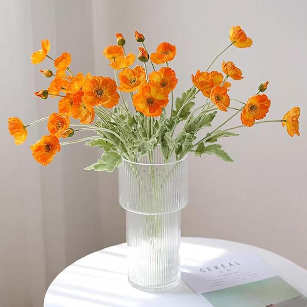Yapay Çiçek Gelincik Çiçeği Turuncu Renk 3 Çiçek 1 Tomurcuk 59Cm