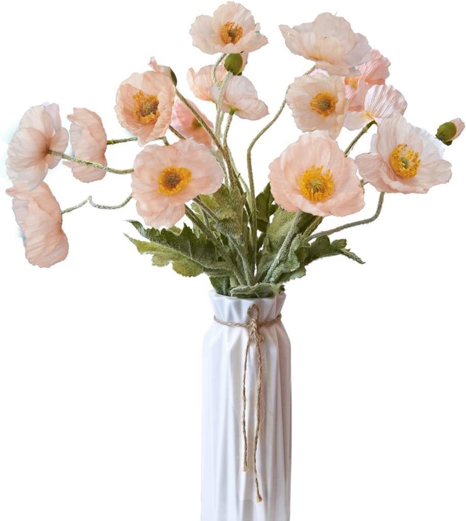 Yapay Çiçek Gelincik Çiçeği Yavruağzı Renk 3 Çiçek 1 Tomurcuk 59Cm