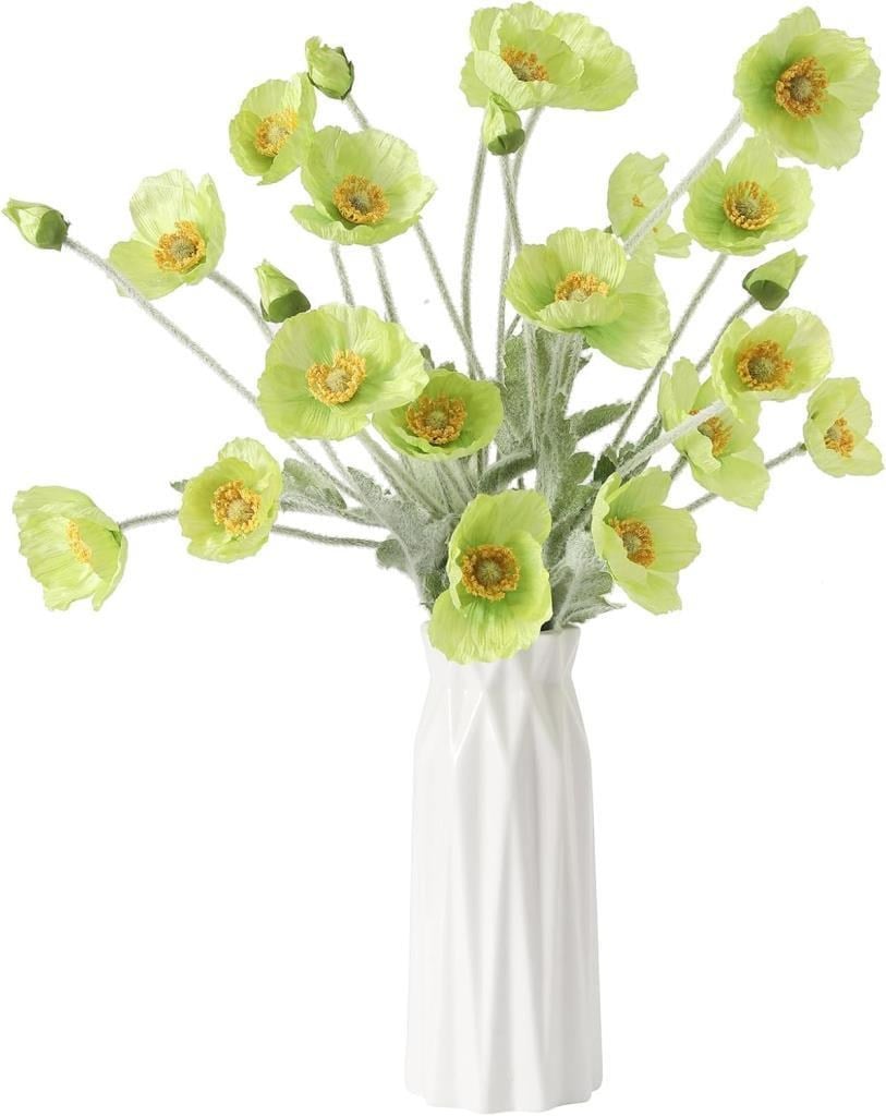 Yapay Çiçek Gelincik Çiçeği Yeşil Renk 3 Çiçek 1 Tomurcuk 59Cm
