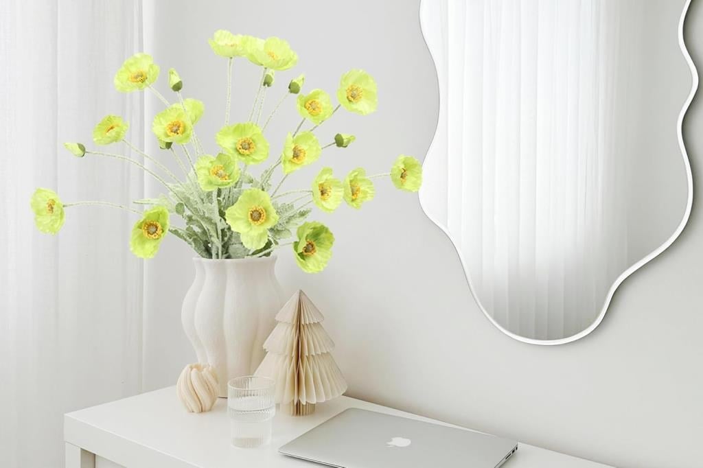 Yapay Çiçek Gelincik Çiçeği Yeşil Renk 3 Çiçek 1 Tomurcuk 59Cm