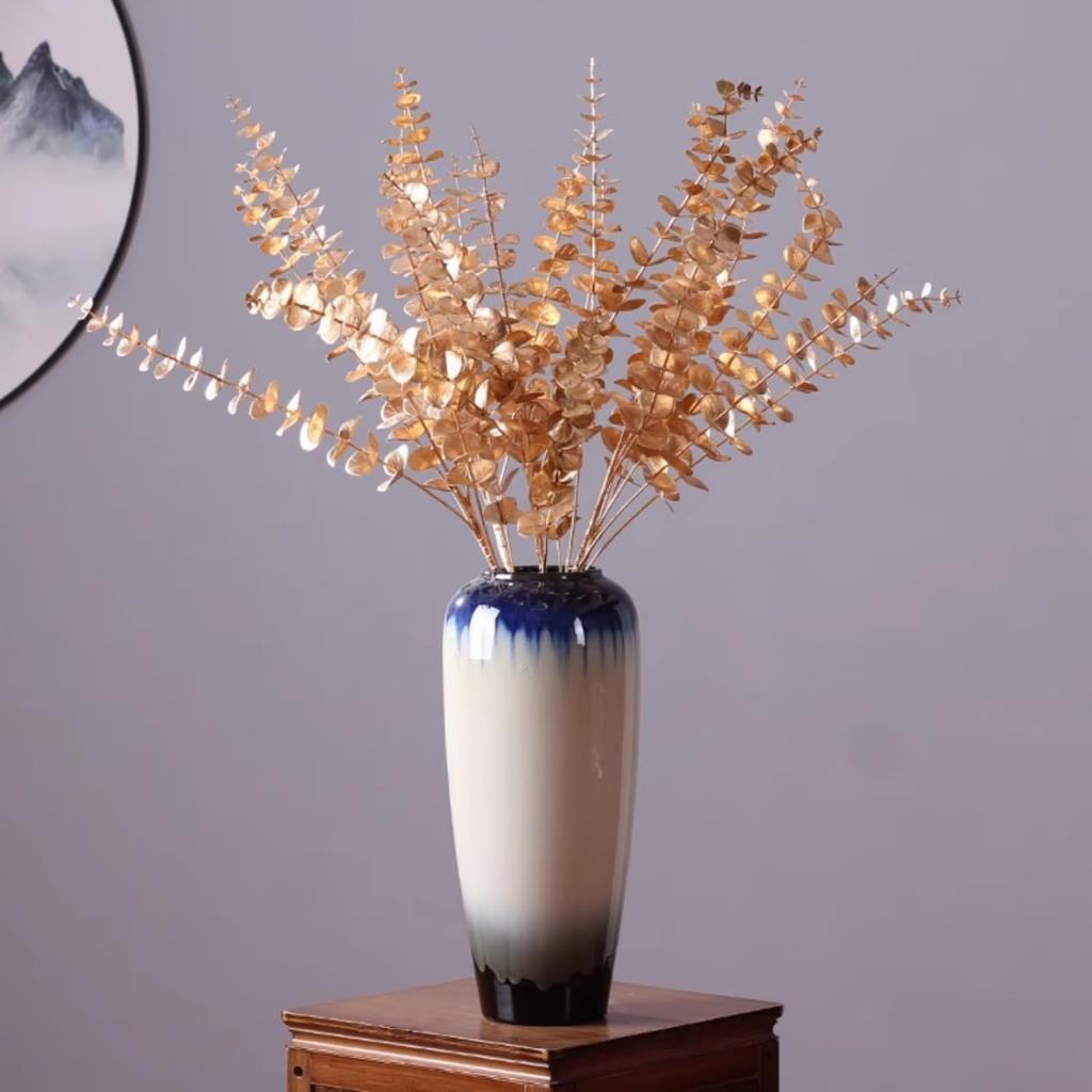 Yapay Çiçek Gold Altın Renk Okaliptus 3Dallı Uzun Dal 76cm Eucalyptus