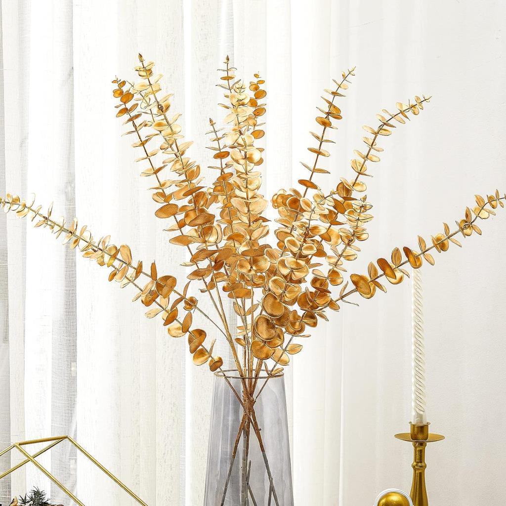 Yapay Çiçek Gold Altın Renk Okaliptus 3Dallı Uzun Dal 76cm Eucalyptus