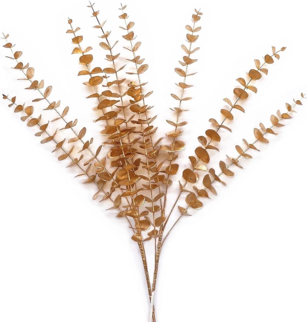 Yapay Çiçek Gold Altın Renk Okaliptus 3Dallı Uzun Dal 76cm Eucalyptus