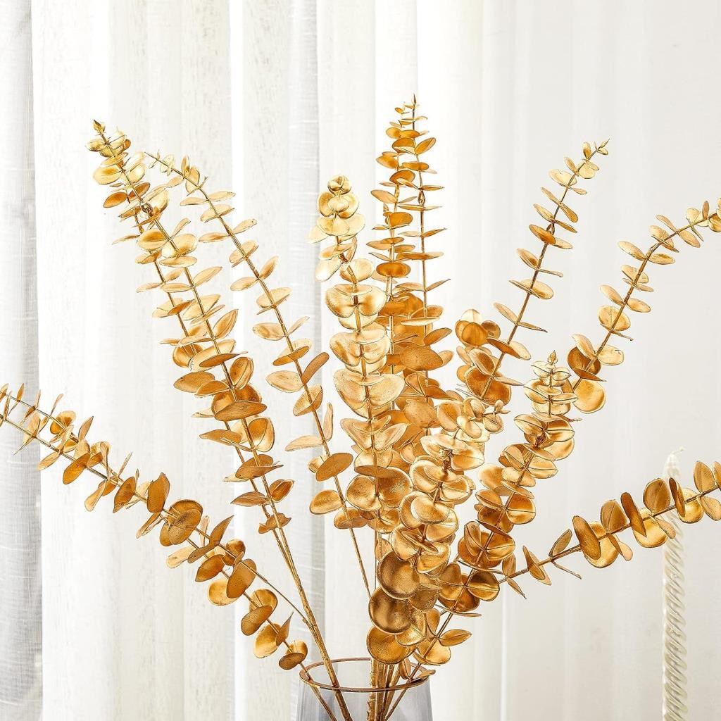 Yapay Çiçek Gold Altın Renk Okaliptus 3Dallı Uzun Dal 76cm Eucalyptus