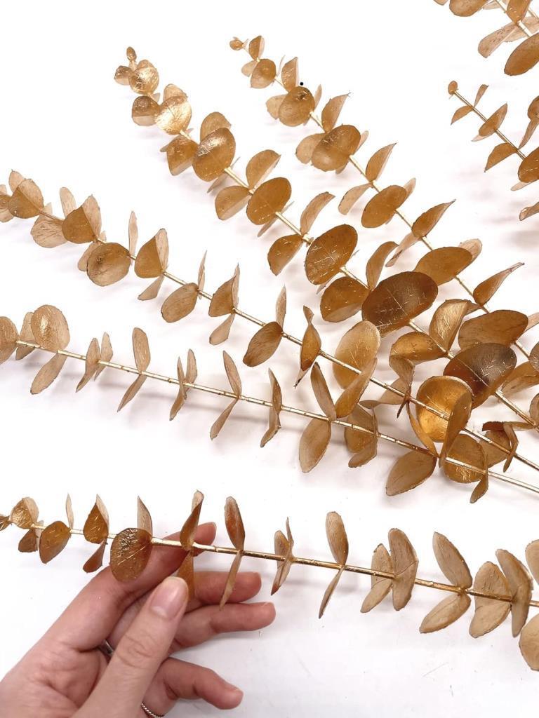 Yapay Çiçek Gold Altın Renk Okaliptus 3Dallı Uzun Dal 76cm Eucalyptus