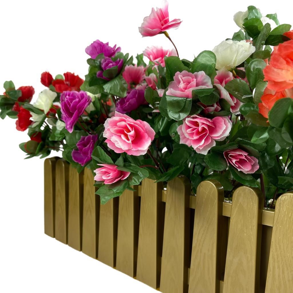 Yapay Çiçek Gold Çit Balkon Saksısı Renkli Açelya Çiçekli 55*20cm