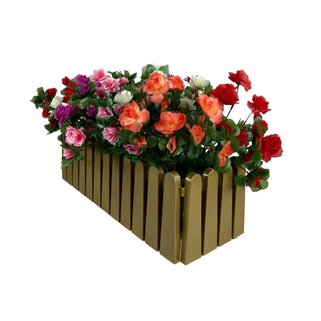 Yapay Çiçek Gold Çit Balkon Saksısı Renkli Açelya Çiçekli 55*20cm