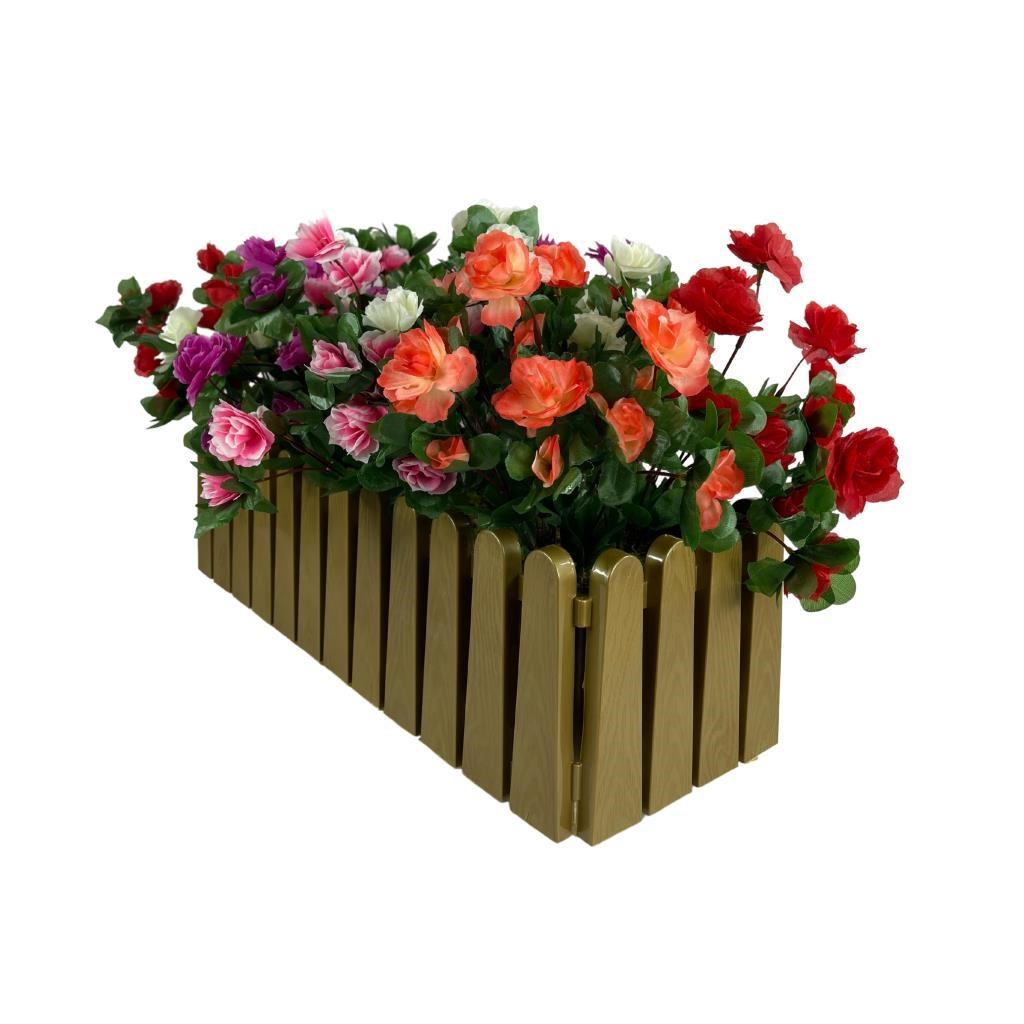 Yapay Çiçek Gold Çit Balkon Saksısı Renkli Açelya Çiçekli 55*20cm