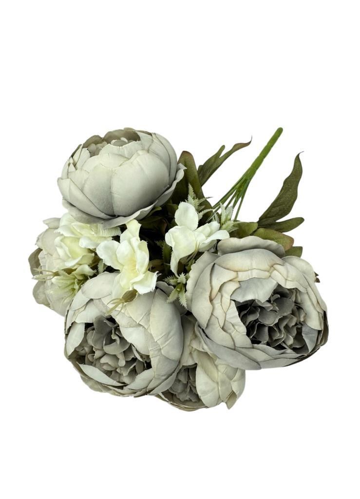 Yapay Çiçek Gri Şakayık Demeti 7Dallı Buket 5 Şakayık 2 Aradal Çiçekleri 40*25cm