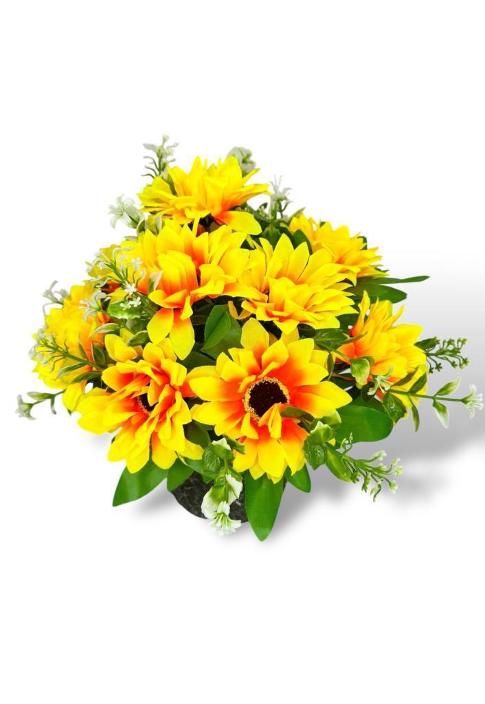 Yapay Çiçek Gri Seramik Saksıda Ay Çiçeği Sunflower 30cm