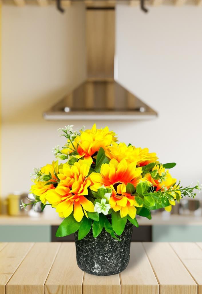 Yapay Çiçek Gri Seramik Saksıda Ay Çiçeği Sunflower 30cm
