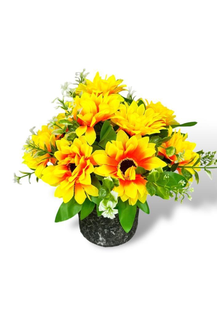 Yapay Çiçek Gri Seramik Saksıda Ay Çiçeği Sunflower 30cm