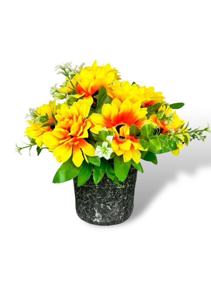 Yapay Çiçek Gri Seramik Saksıda Ay Çiçeği Sunflower 30cm