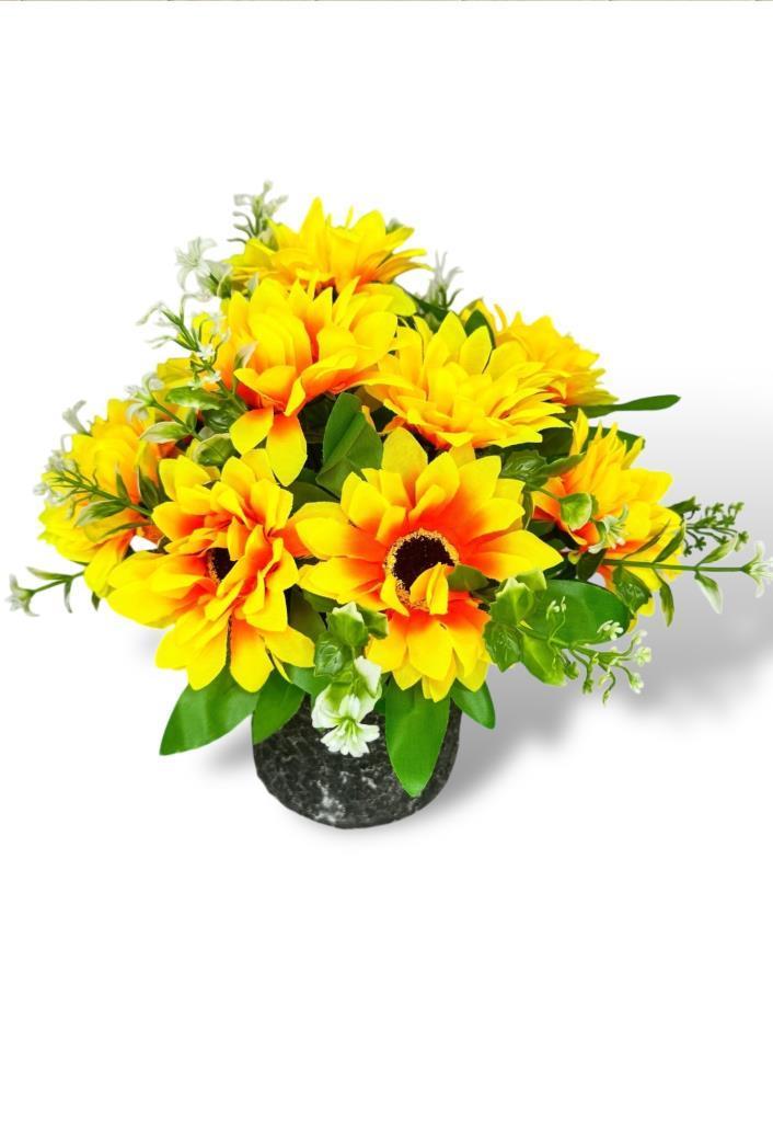 Yapay Çiçek Gri Seramik Saksıda Ay Çiçeği Sunflower 30cm