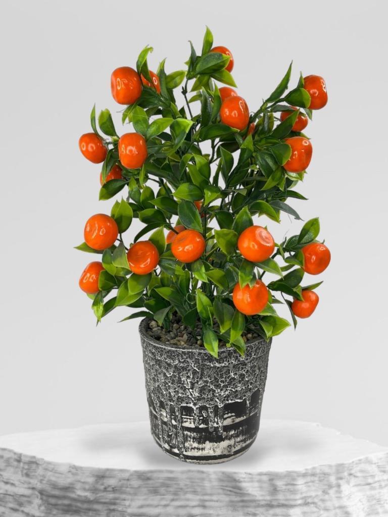 Yapay Çiçek Gri Seramik Saksıda Mandalina Ağacı 40cm
