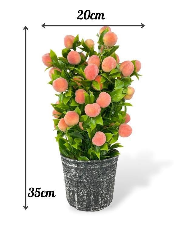 Yapay Çiçek Gri Seramik Saksıda Şeftali Ağacı