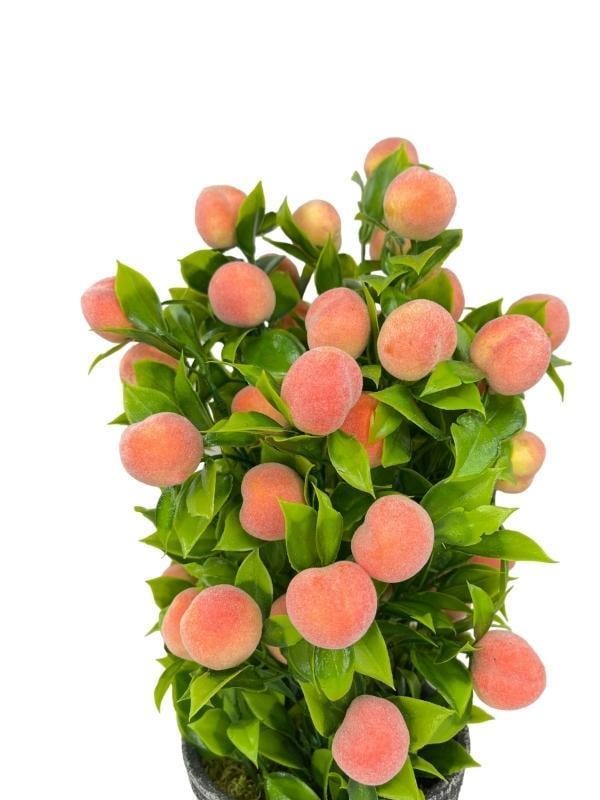 Yapay Çiçek Gri Seramik Saksıda Şeftali Ağacı