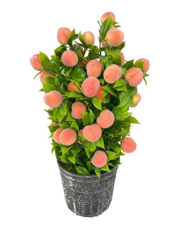 Yapay Çiçek Gri Seramik Saksıda Şeftali Ağacı