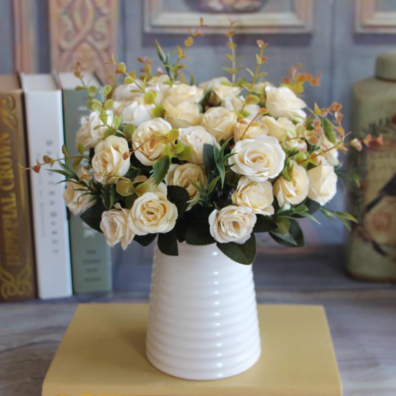 Yapay Çiçek Gül Yaban Gülü Demeti KREM 10 Kafa