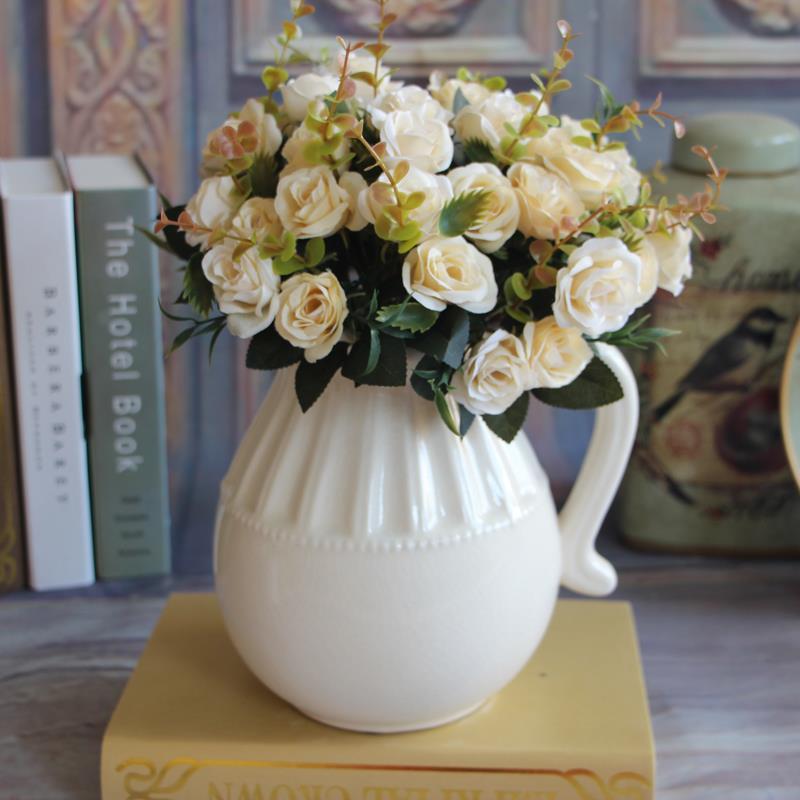 Yapay Çiçek Gül Yaban Gülü Demeti KREM 10 Kafa