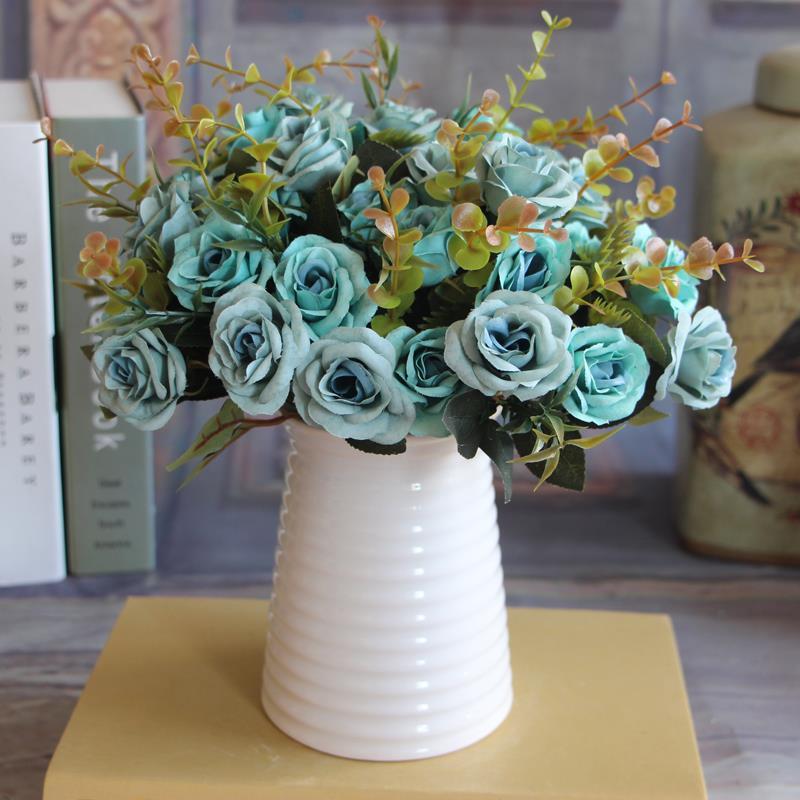 Yapay Çiçek Gül Yaban Gülü Demeti MAVİ 10 Kafa