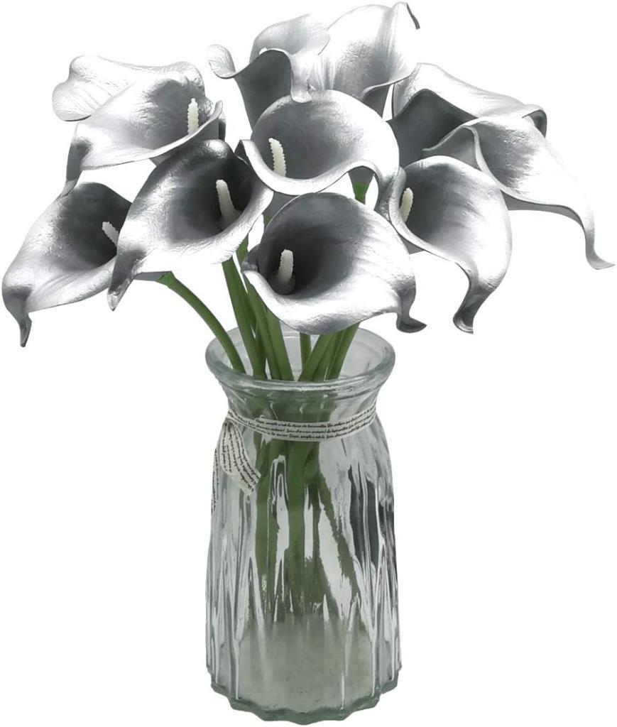 Yapay Çiçek Gümüş Renk Gala Eva Malzeme Silver Cala Flower 8li Demet