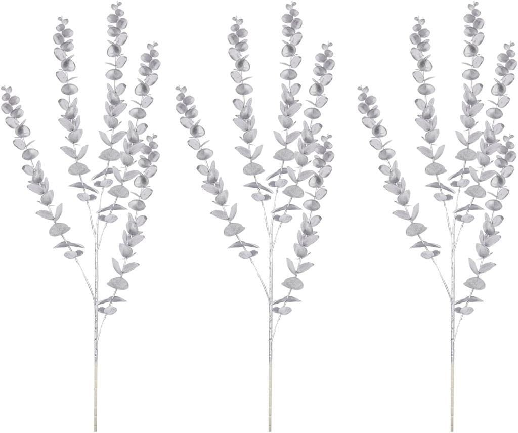 Yapay Çiçek Gümüş Renk Okaliptus 3Dallı Uzun Dal 76cm Eucalyptus