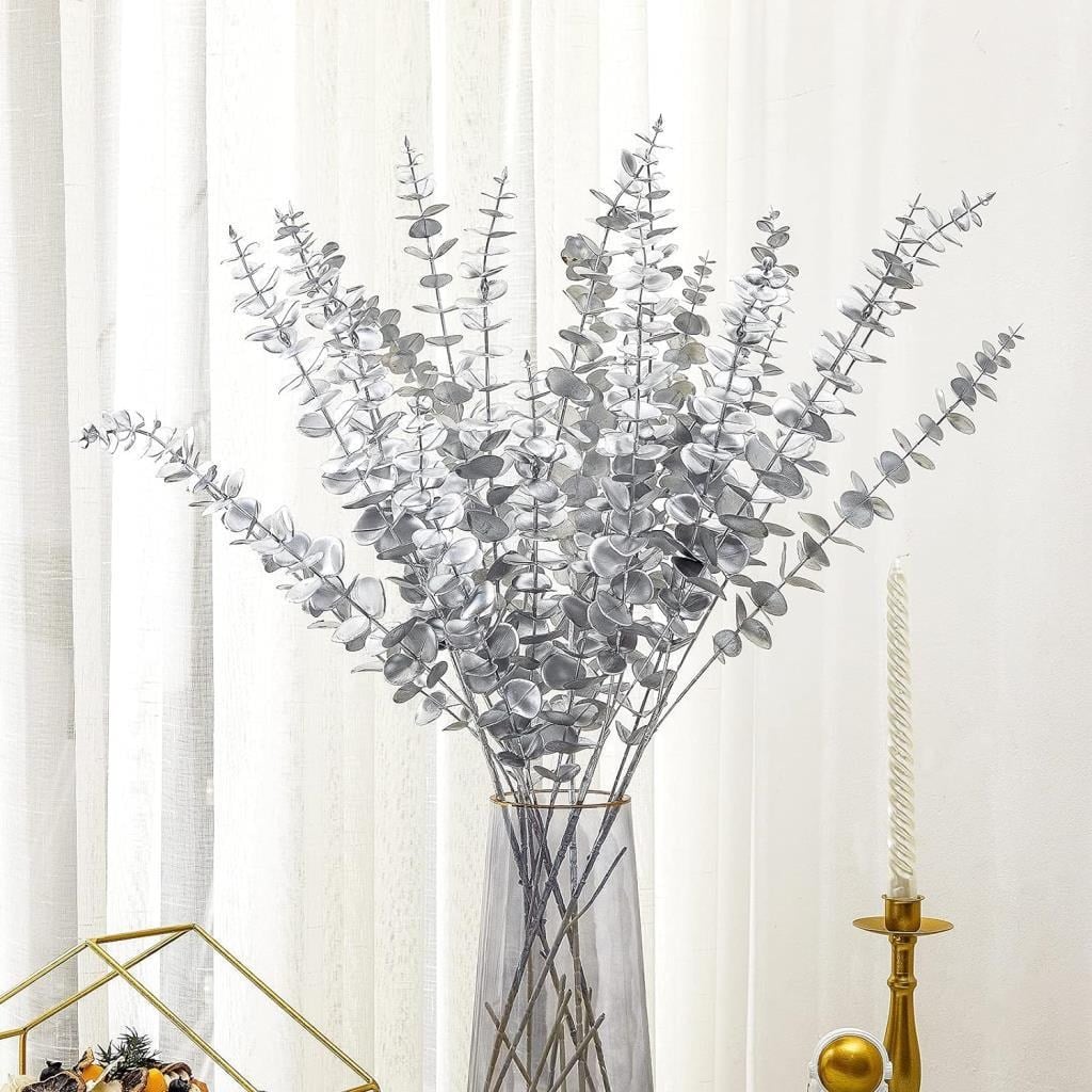 Yapay Çiçek Gümüş Renk Okaliptus 3Dallı Uzun Dal 76cm Eucalyptus
