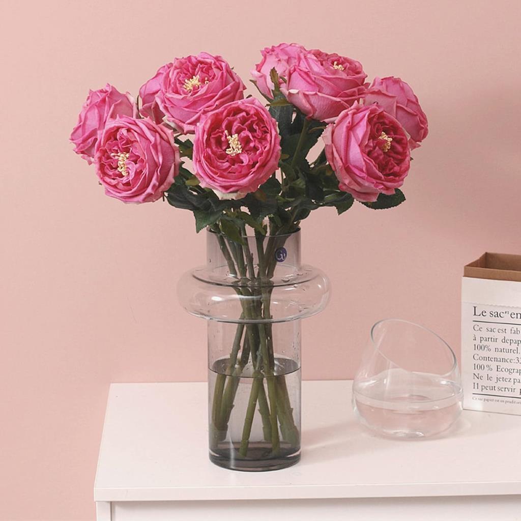 Yapay Çiçek Islak Gül Şakayık Katmerli Gül KOYU PEMBE Renk Gerçeksi Dokunuş 45Cm