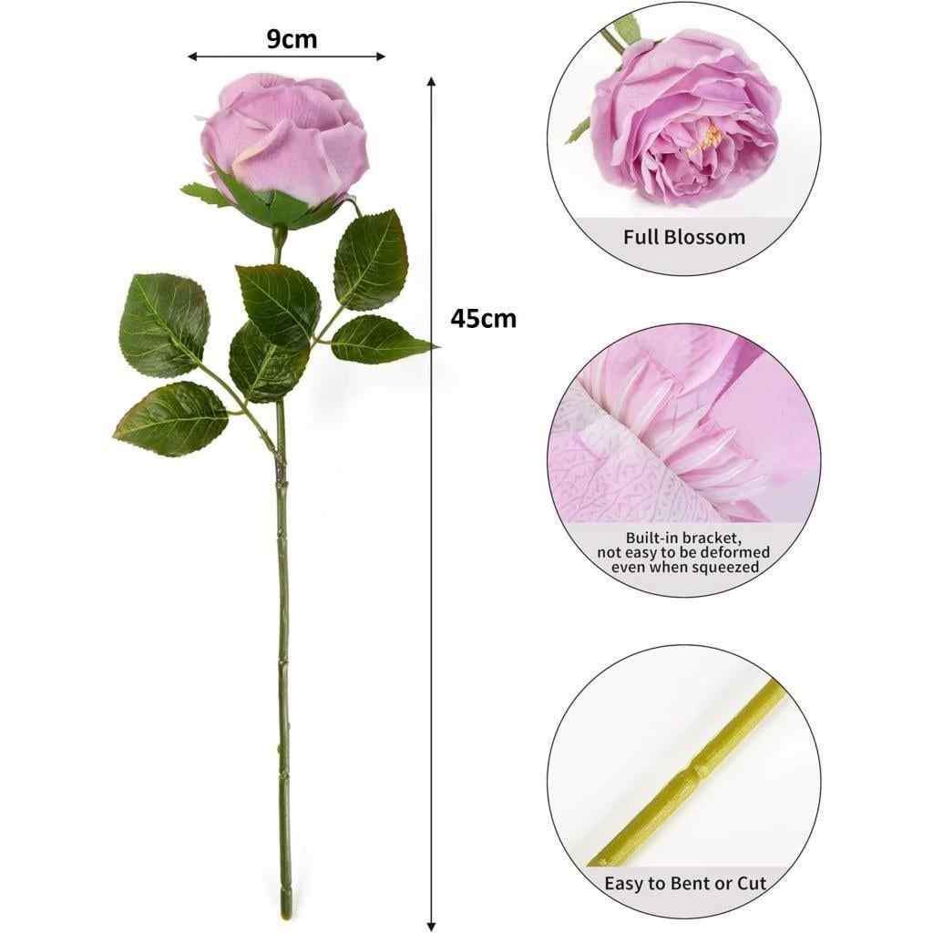 Yapay Çiçek Islak Gül Şakayık Katmerli Gül LİLA Renk Gerçeksi Dokunuş 45Cm