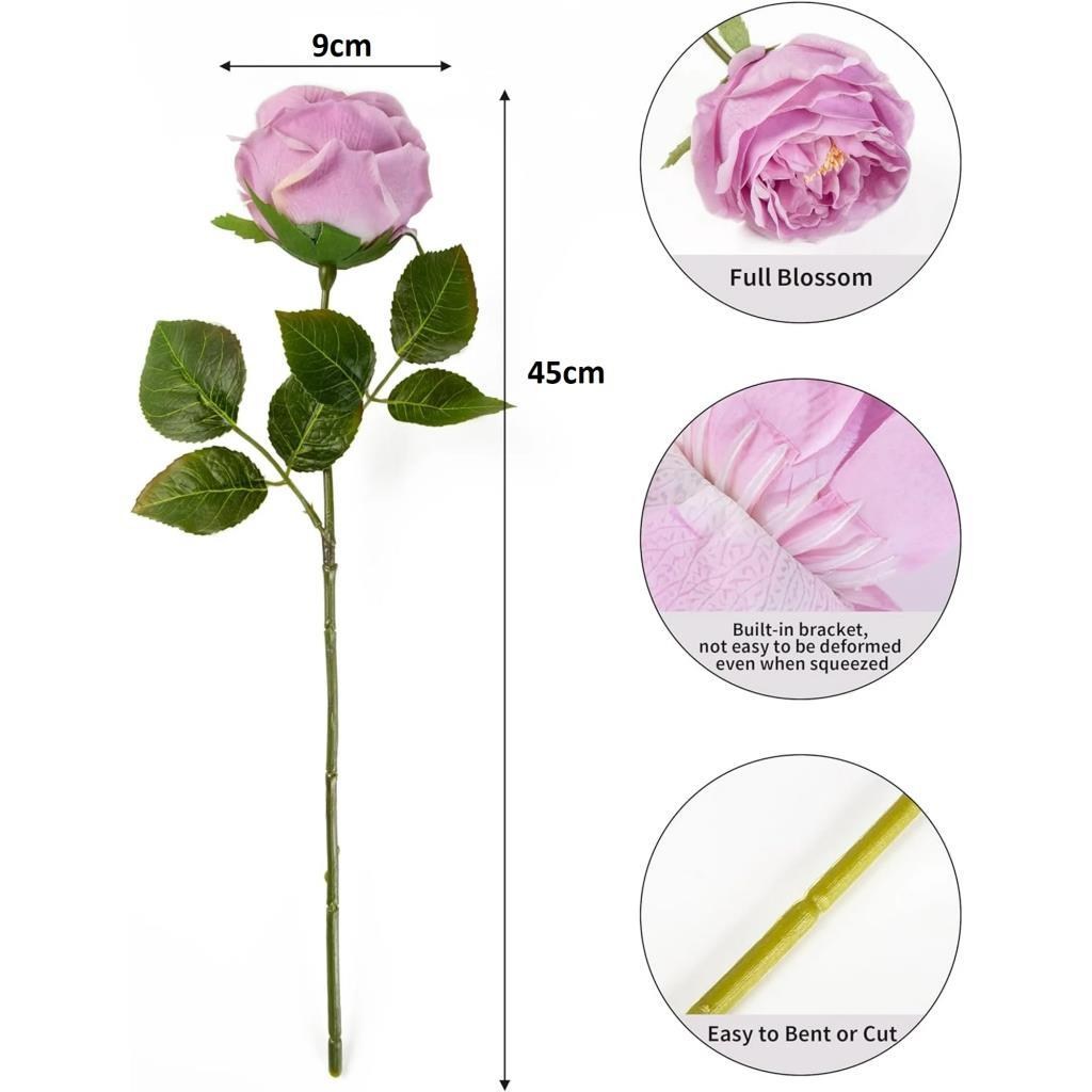 Yapay Çiçek Islak Gül Şakayık Katmerli Gül LİLA Renk Gerçeksi Dokunuş 45Cm