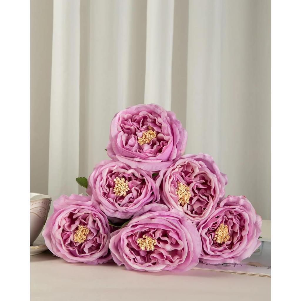 Yapay Çiçek Islak Gül Şakayık Katmerli Gül LİLA Renk Gerçeksi Dokunuş 45Cm